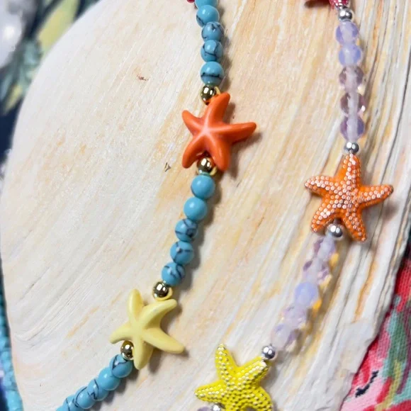 Colorful Starfish and Natural Stone Necklace. 925 Sterling Silver - Picture 3 of 3